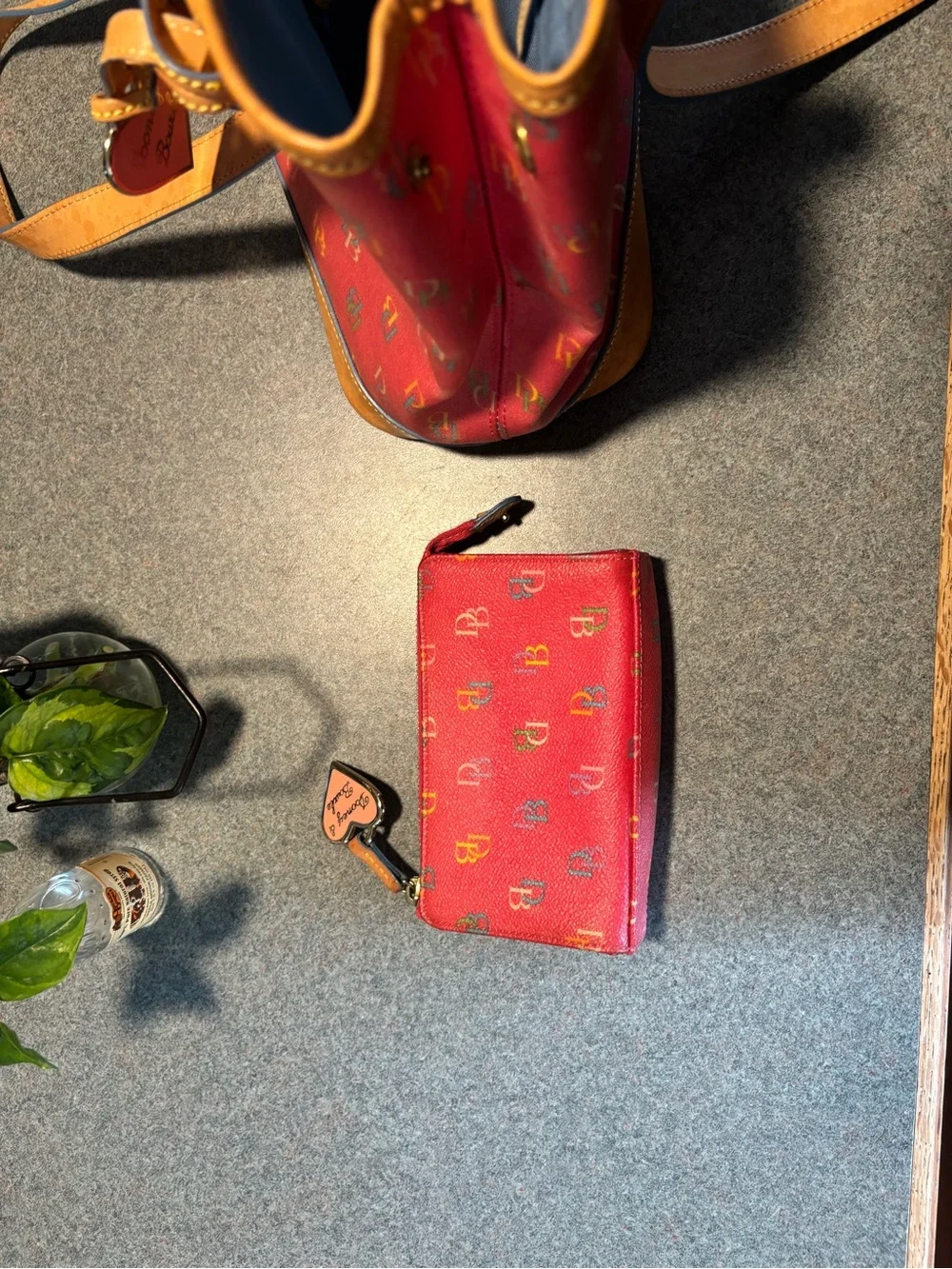 Vintage pink Dooney & Bourke Logo Tote with Tan Leather Accents with wallet